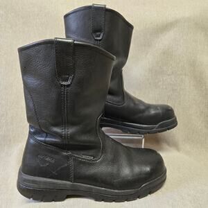 Hytest Mens Wellington Leather Work Boots Size 10 Slip Resistant Steel Toe